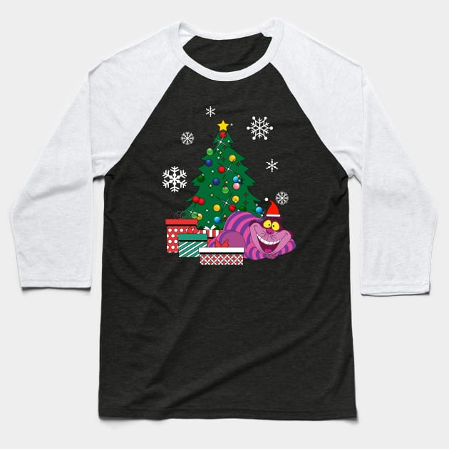 Cheshire Cat Around The Christmas Tree Wonderland Baseball T-Shirt by Nova5